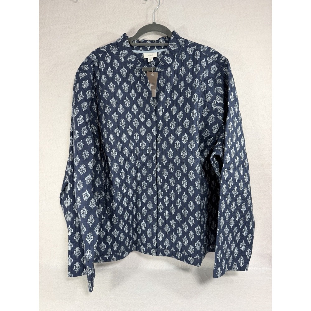NWT J Jill Pure Jill Quilted Cotton Jacket 4X Blue Floral Snap Front 342441